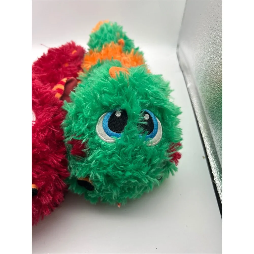 Stuffies Puzzlers Plush Dragon Set Red Green Shaggy Monster Zipper Pocket 2014